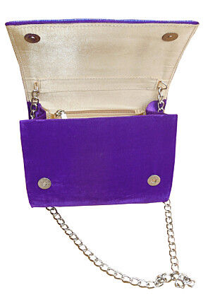 Hand Embroidered Velvet Rectangular Clutch Bag in Purple