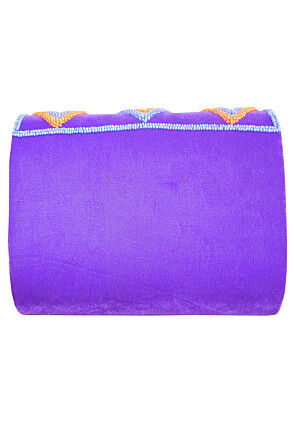 Hand Embroidered Velvet Rectangular Clutch Bag in Purple