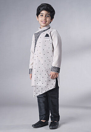 Hand Embroidered Velvet Sherwani Set in Grey