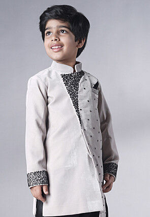 Hand Embroidered Velvet Sherwani Set in Grey