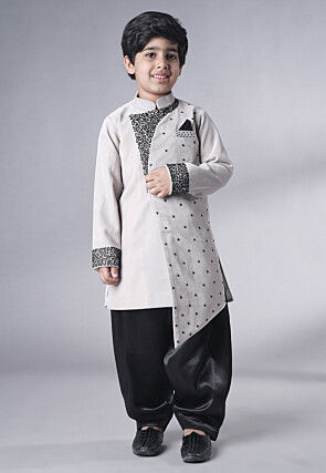 Hand Embroidered Velvet Sherwani Set in Grey