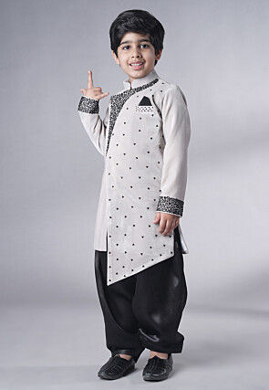 Hand Embroidered Velvet Sherwani Set in Grey