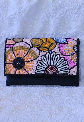 Hand Embroidered Velvet Sling Bag in Black