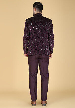 Hand Embroidered Velvet Tuxedo in Purple