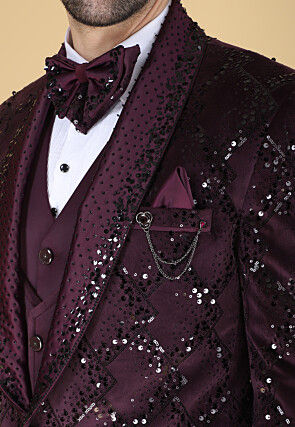 Hand Embroidered Velvet Tuxedo in Purple