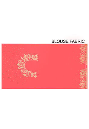 Hand Embroidered Viscose Georgette Saree in Coral Red