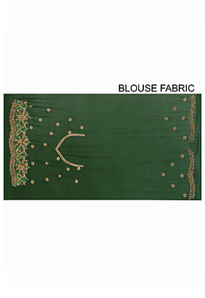 Hand Embroidered Viscose Georgette Saree in Dark Green