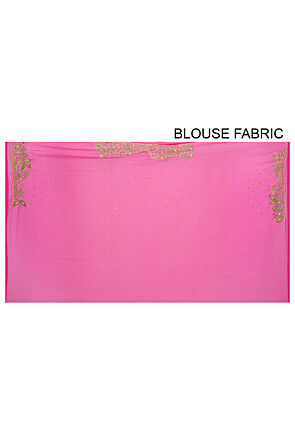 Hand Embroidered Viscose Georgette Saree in Fuchsia