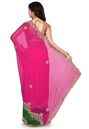 Hand Embroidered Viscose Georgette Saree in Fuchsia