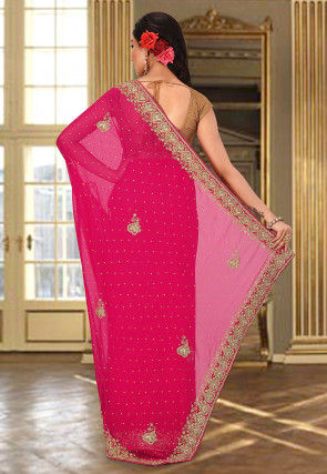 Hand Embroidered Viscose Georgette Saree in Fuchsia