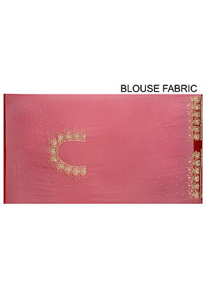Hand Embroidered Viscose Georgette Saree in Red