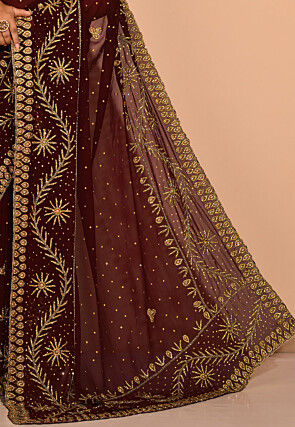 Hand Embroidered Viscose Georgette Saree in Maroon