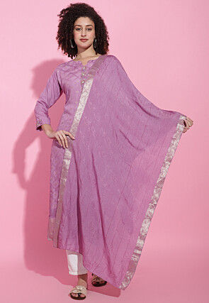 Hand Embroidered Viscose Silk Jacquard Pakistani Suit in Light Purple