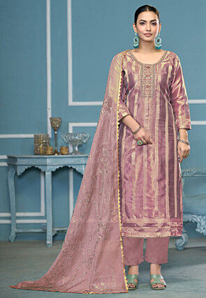 Hand Embroidered Viscose Silk Pakistani Suit in Purple