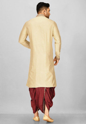 Hand Emroidered Cotton Silk Dhoti Kurta in Beige