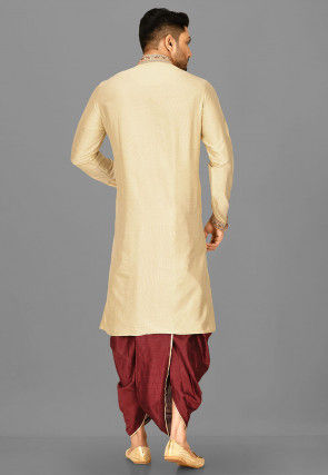 Hand Emroidered Cotton Silk Dhoti Kurta in Beige