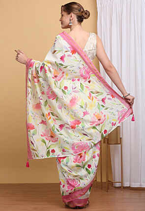 Hand Painted Chanderi Cotton Saree in Off White