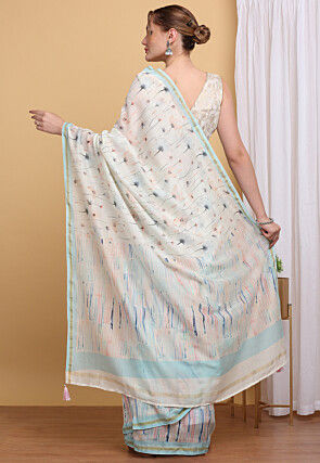 Hand Painted Chanderi Cotton Saree in Off White