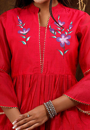 Hand Painted Chanderi Silk Lehenga in Fuchsia