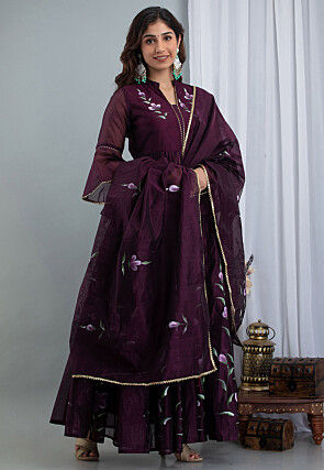 Hand Painted Chanderi Silk Lehenga in Grey