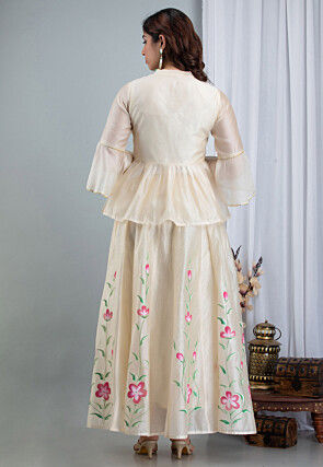 Hand Painted Chanderi Silk Lehenga in Off White