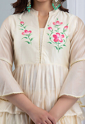 Hand Painted Chanderi Silk Lehenga in Off White