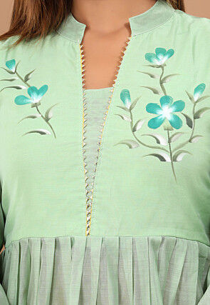 Hand Painted Chanderi Silk Lehenga in Pastel Green