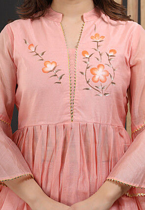 Hand Painted Chanderi Silk Lehenga in Peach