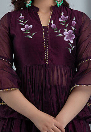 Hand Painted Chanderi Silk Lehenga in Wine