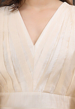 Hand Painted Chanderi Silk Maxi Dress in Off White