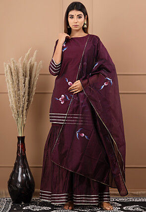 Hand Painted Chanderi Silk Pakistani Suit in Maroon