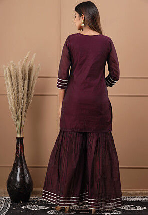 Hand Painted Chanderi Silk Pakistani Suit in Maroon