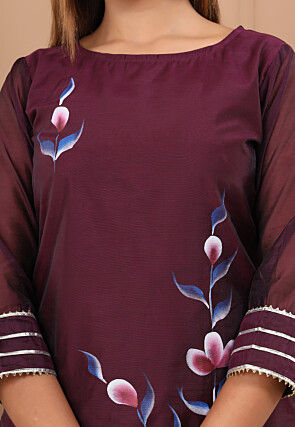 Hand Painted Chanderi Silk Pakistani Suit in Maroon