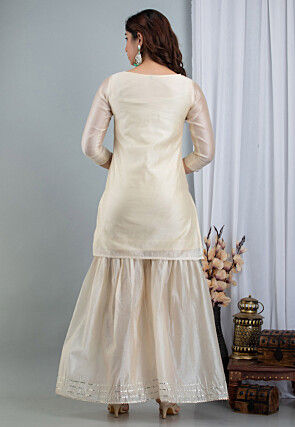 Hand Painted Chanderi Silk Pakistani Suit in Off White