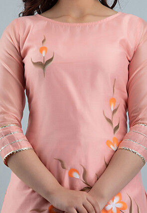 Hand Painted Chanderi Silk Pakistani Suit in Peach