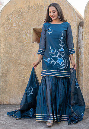 Blue - Hand Paint - Salwar Kameez: Buy Designer Indian Suits for