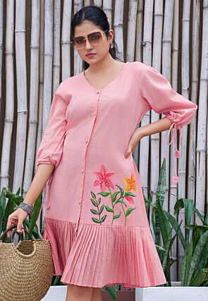 Hand Painted Cotton Dress in Pink