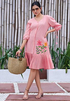 Hand Painted Cotton Dress in Pink