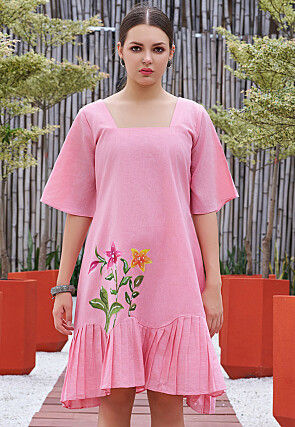 Hand Painted Cotton Dress in Pink