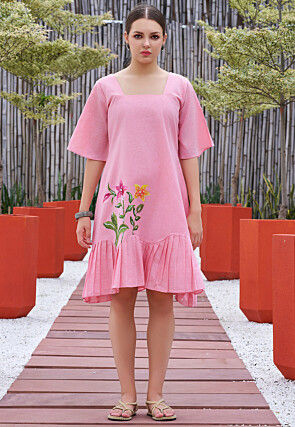 Hand Painted Cotton Dress in Pink