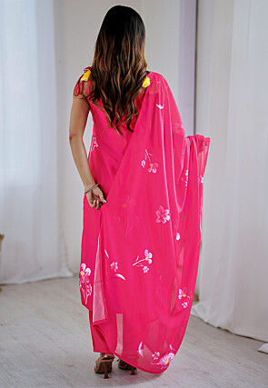 Hand Painted Crepe Pakistani Suit in Fuchsia
