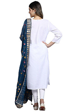 Hand Painted Georgette Dupatta in Dark Teal Blue