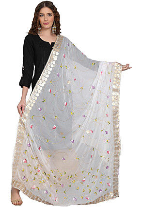 Hand Painted Georgette Dupatta in Off White