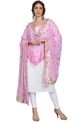 Hand Painted Georgette Dupatta in Pink