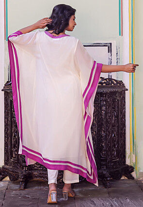 Hand Painted Georgette Kaftan Set in Off White