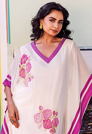 Hand Painted Georgette Kaftan Set in Off White