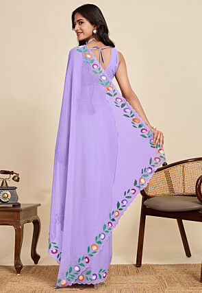 Embellished Georgette Scalloped Saree in Light Purple