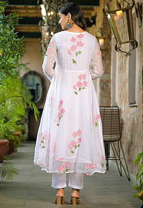 Hand Painted Kota Doria A Line Suit in Off White