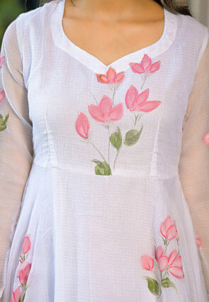 Hand Painted Kota Doria A Line Suit in Off White