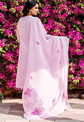 Hand Painted Organza Pakistani Suit in Baby Pink